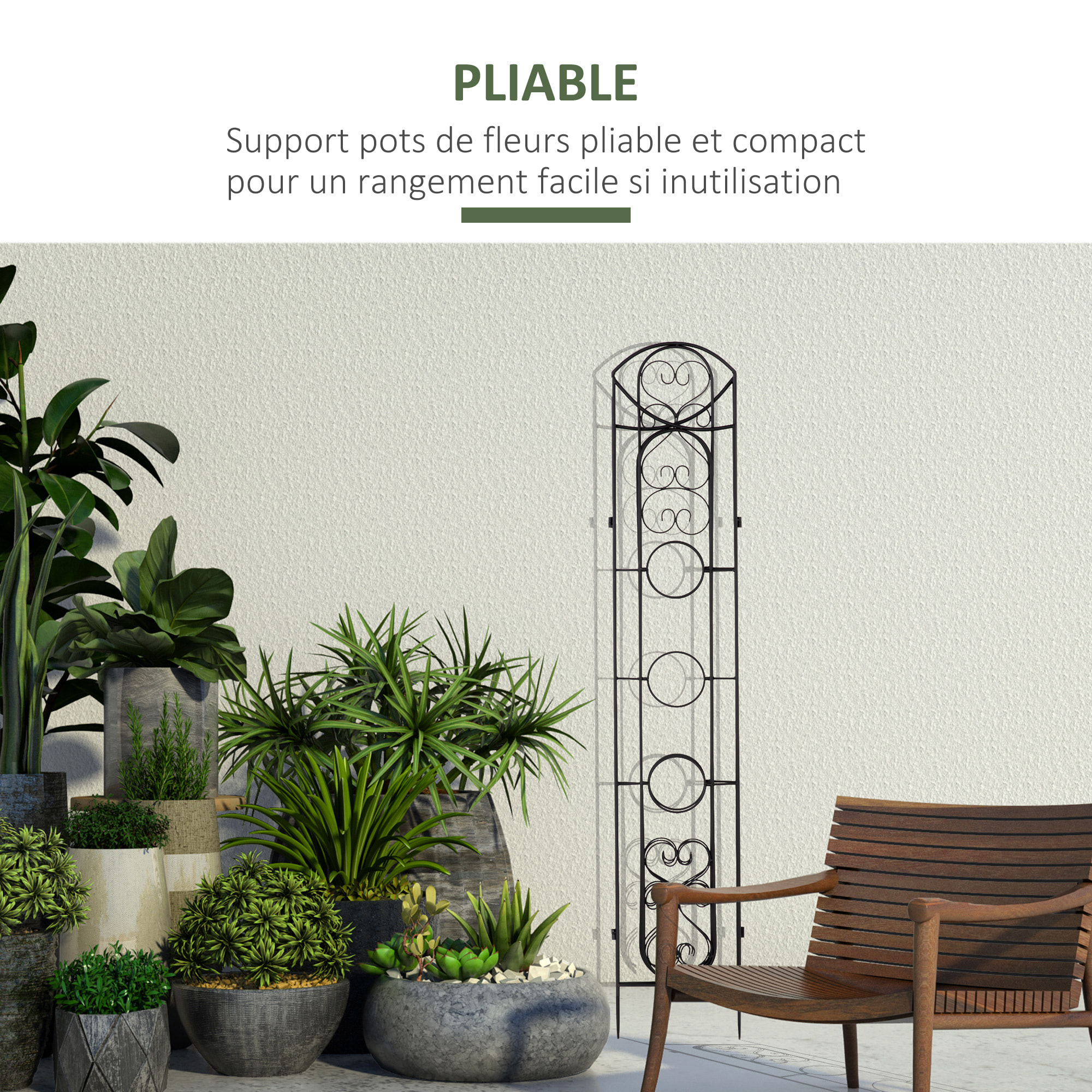 Étagère de pots de fleurs plantes en métal style fer forgé - support de plantes pliable métal à planter - 5 pots fleurs inclus