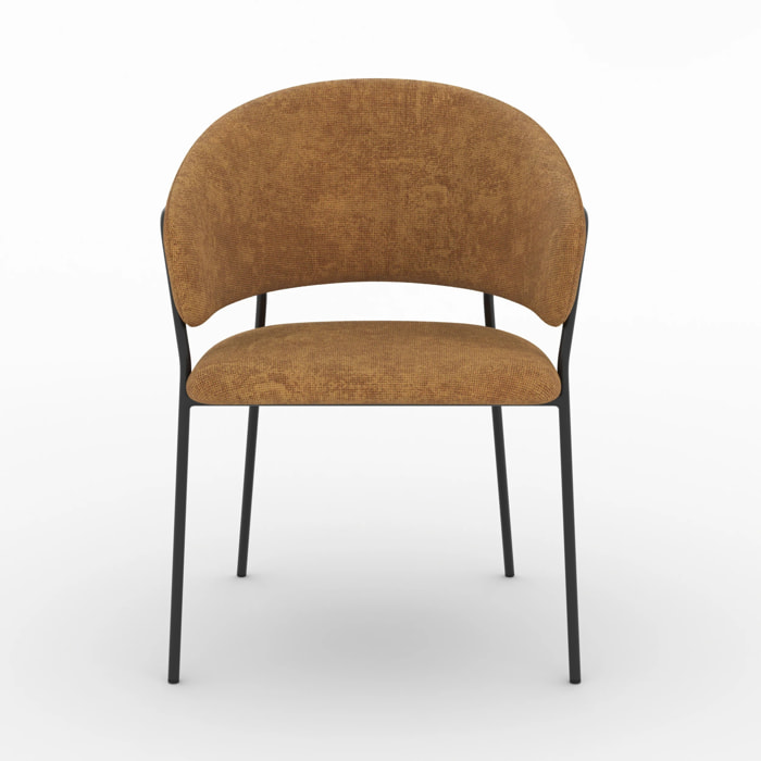 Lot de 2 chaises en tissu caramel et pieds en métal noir - Amaya