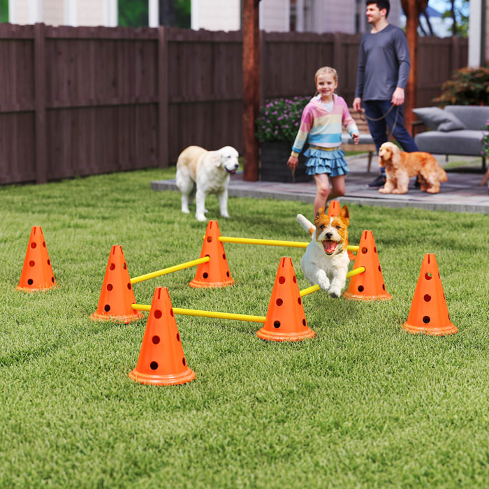 Juego de Agilidad para Perros, Vallas de Obstáculos de Entrenamiento de Coordinación, 8 Conos 30 cm de Altura, 4 Barras 80 cm de Longitud y Bolsa de Transporte, para Deporte de Fútbol y Perros