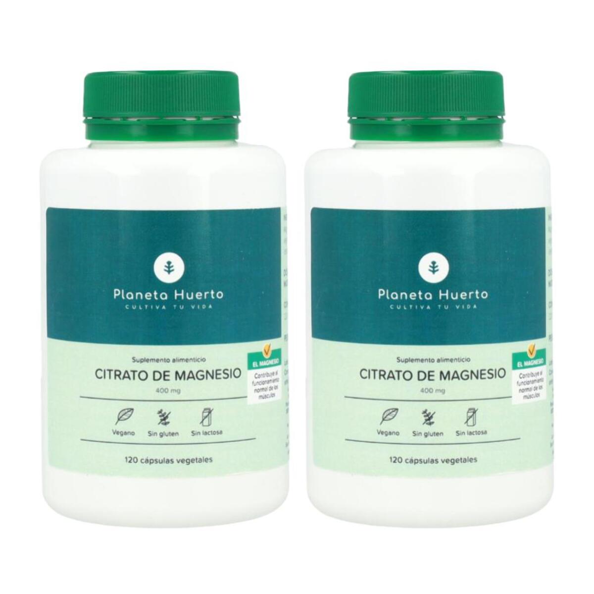 PLANETA HUERTO | Pack 2x Citrato de Magnesio 120 Caps - Suplemento de Magnesio para Energía y Salud Óptima - Citrato de Magnesio Sin Gluten, Vegano y Sin Lactosa