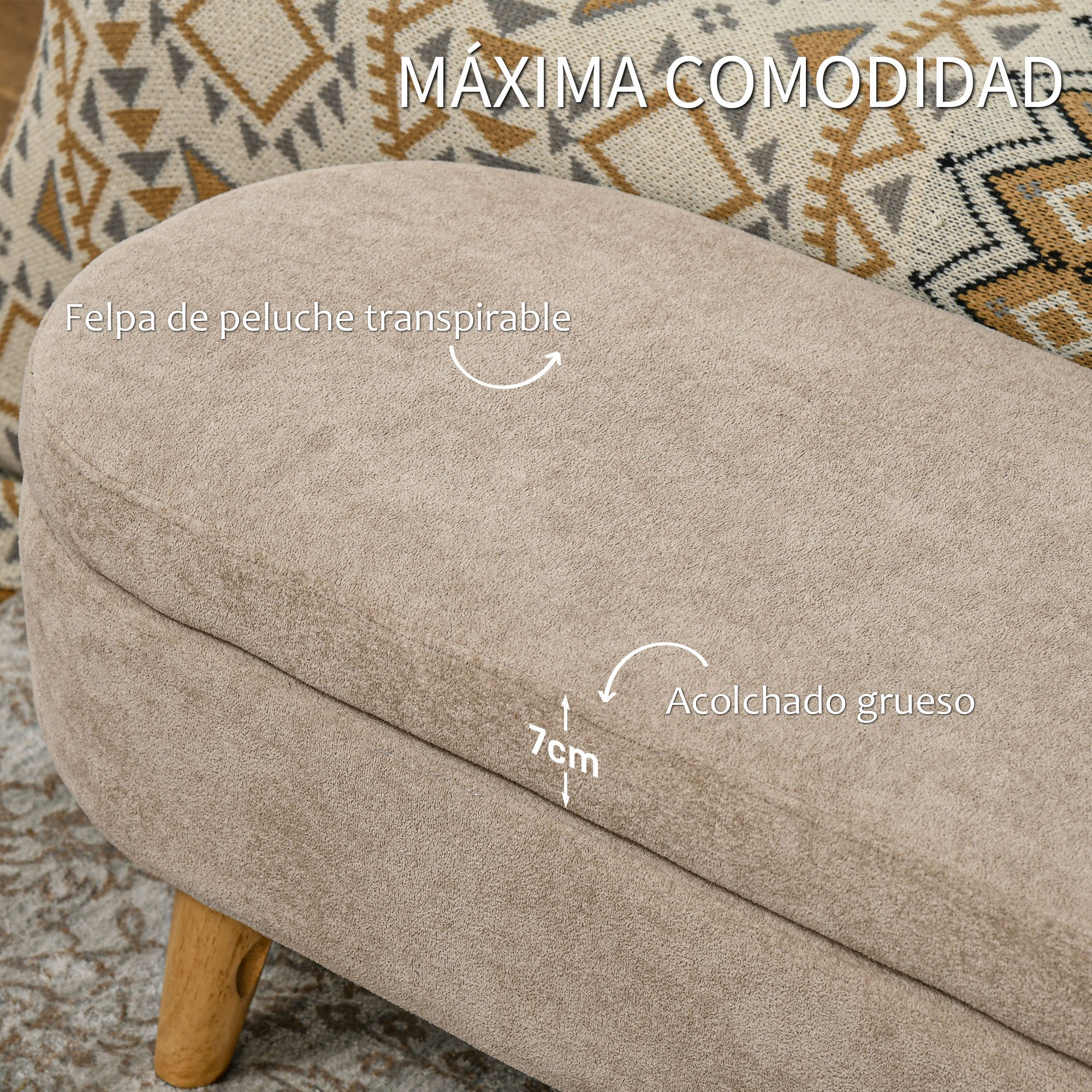 Banco Pie de Cama Banco de Almacenaje con Patas de Madera y Asiento Acolchado Carga 120 kg Puff Almacenaje Ovalado para Dormitorio Entrada Pasillo Beige