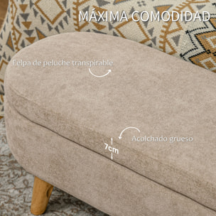 Banco Pie de Cama Banco de Almacenaje con Patas de Madera y Asiento Acolchado Carga 120 kg Puff Almacenaje Ovalado para Dormitorio Entrada Pasillo Beige