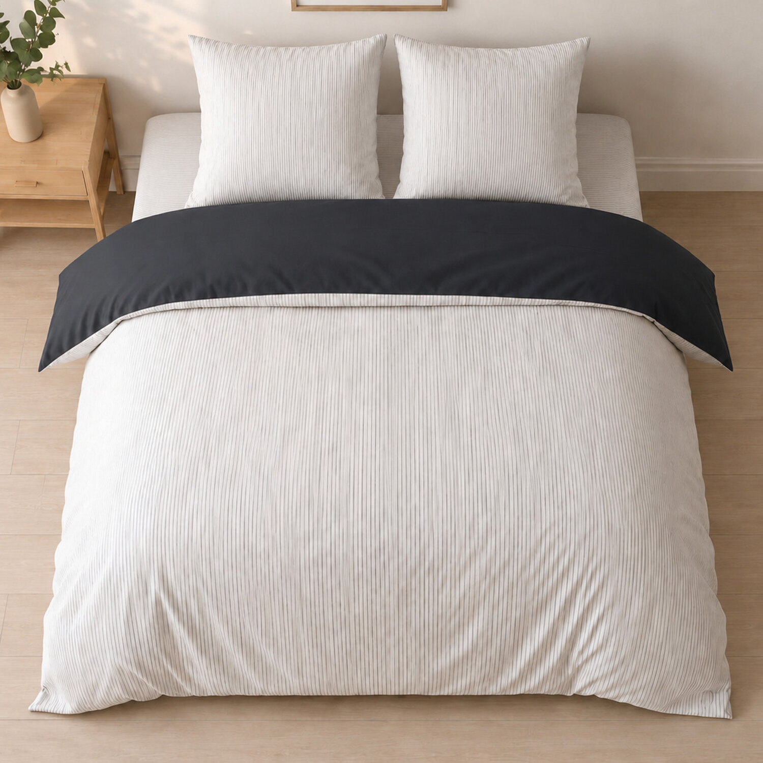 Parure housse de couette mini seersucker rayures noir, MILLERAY