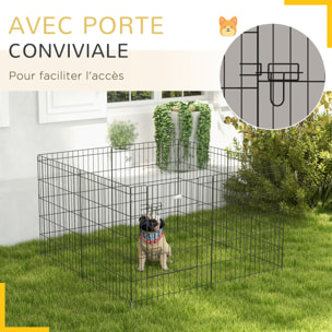 Parc enclos acier pour chien animaux 1 porte 8 panneaux 76L x 61l cm noir