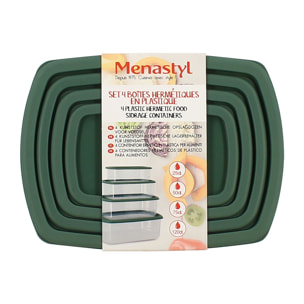 Lot de 4 boîtes de conservation en plastique vert
