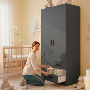 Armadio Con 2 Ante E 3 Cassetti Armadietto Multiuso Con Barra Appendiabiti E 4 Ripiani Di Cui 2 Regolabili Design 98.5x49.8x200.4 Cm Grigio Scuro