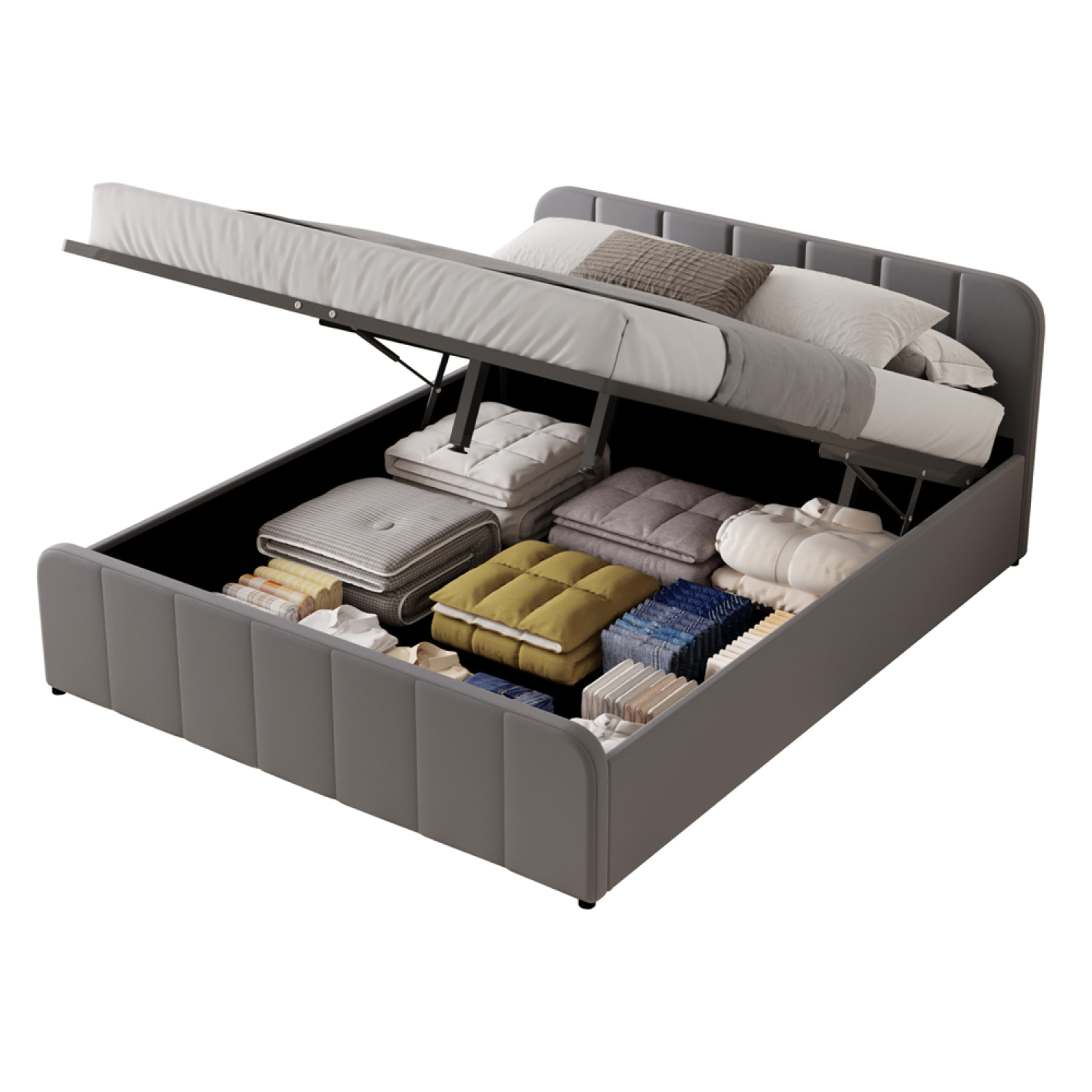 KANSAS Lit avec coffre de rangement 140x190cm en velours gris