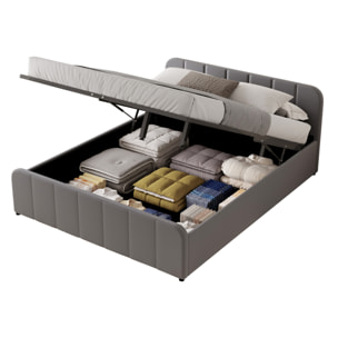 KANSAS Lit avec coffre de rangement 140x190cm en velours gris
