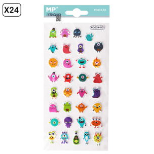 PACK 24 Uds. PEGATINAS STICKERS RELIEVE DISEÑO MONSTRUOS
