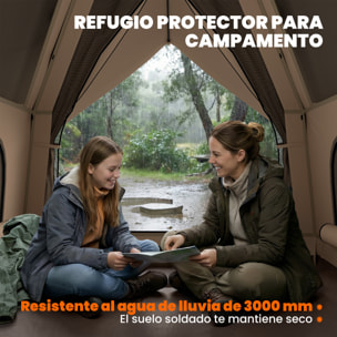 Tienda de Campaña Pop-up para 2-3 Personas, Tienda de Camping Plegable Portátil, Impermeable 3000 mm con 3 Ventanas, 3 Claraboyas, Base, Bolsa Transporte para Senderismo 235x235x184 cm, Caqui