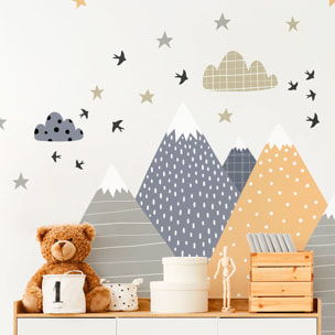 Stickers muraux enfants - Décoration chambre bébé - Autocollant Sticker mural géant enfant montagnes scandinaves JIKA