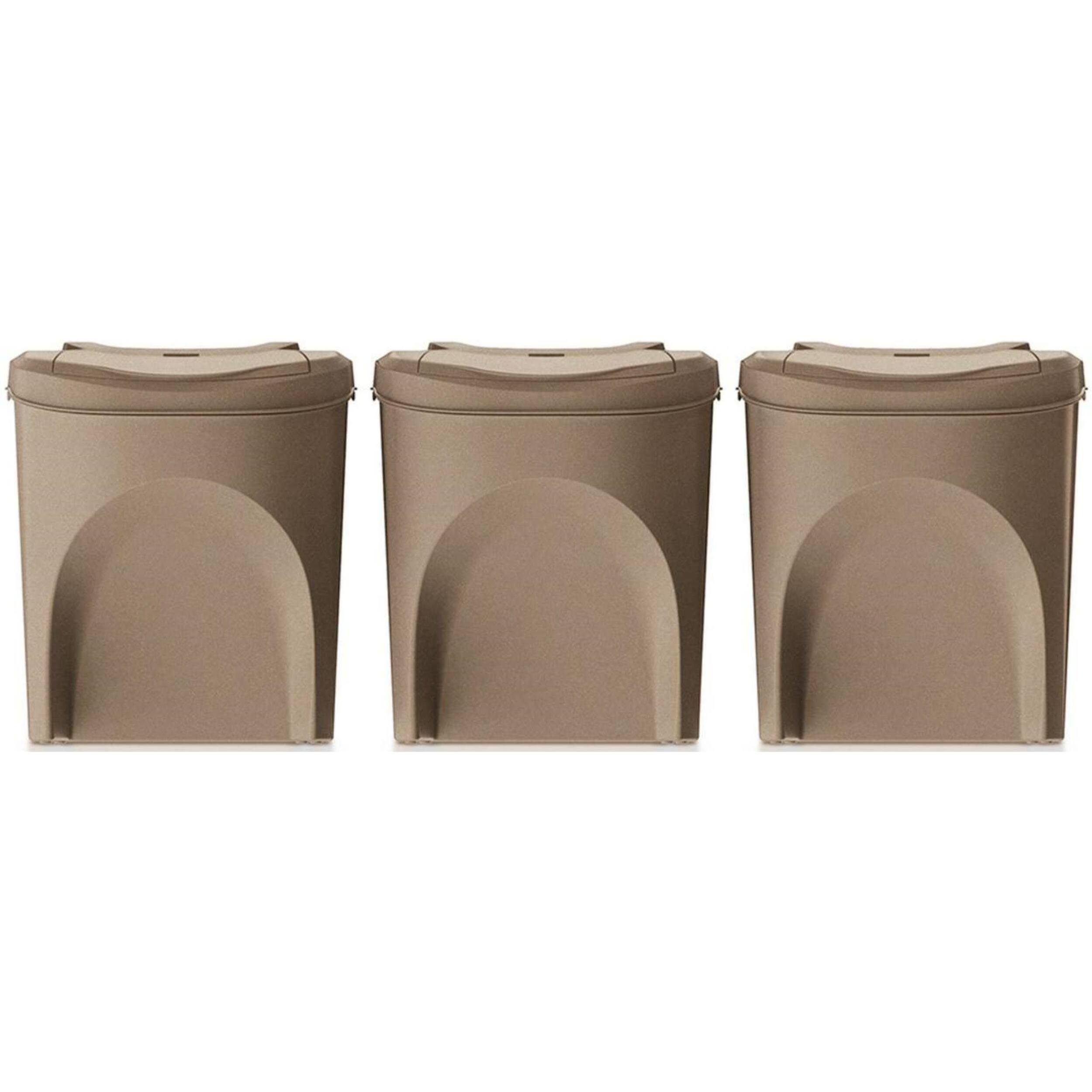Set de 3 cubos de basura papelera reciclaje, marrón eco, volumen 3x25l