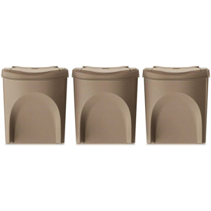 Set de 3 cubos de basura papelera reciclaje, marrón eco, volumen 3x25l