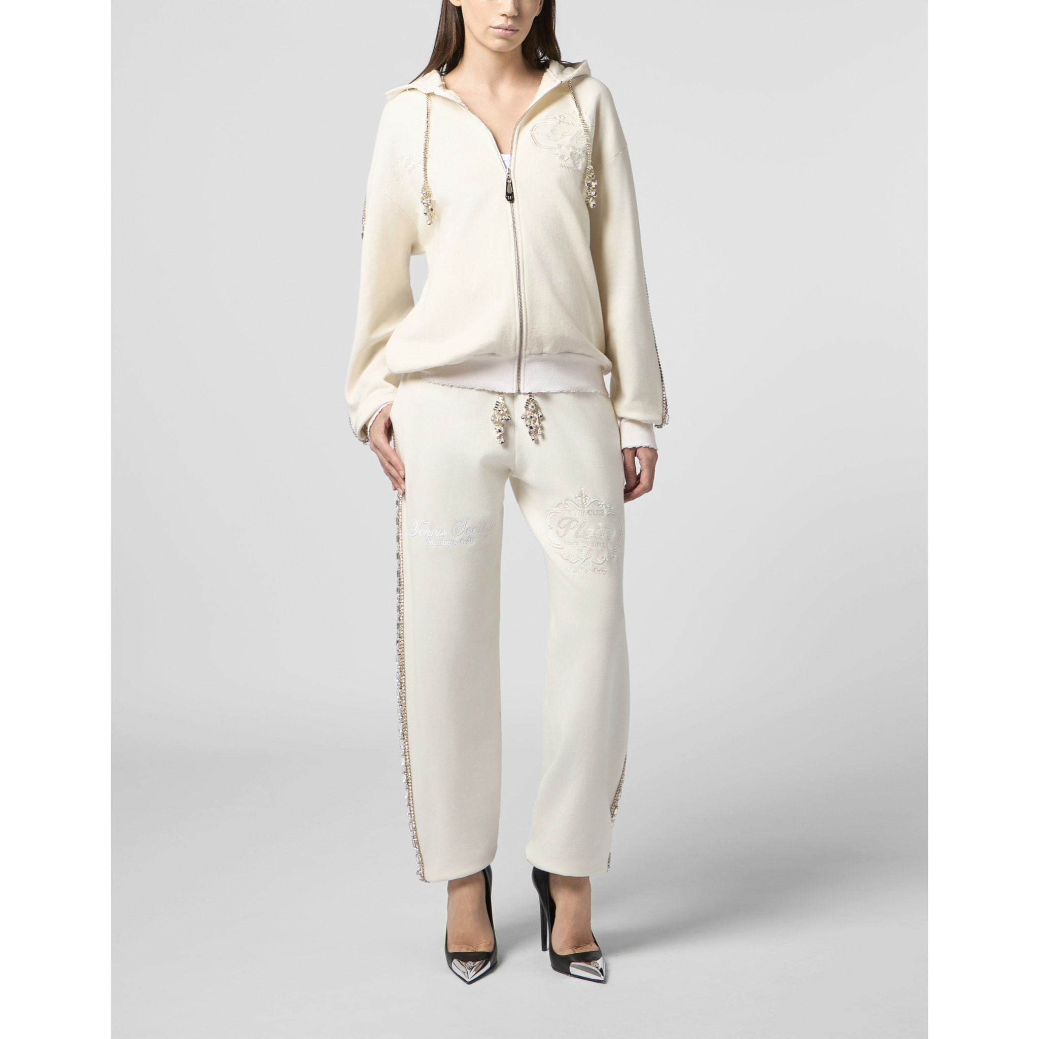 PHILIPP PLEIN Washed Zip Hoodie Tennis Club Crystals