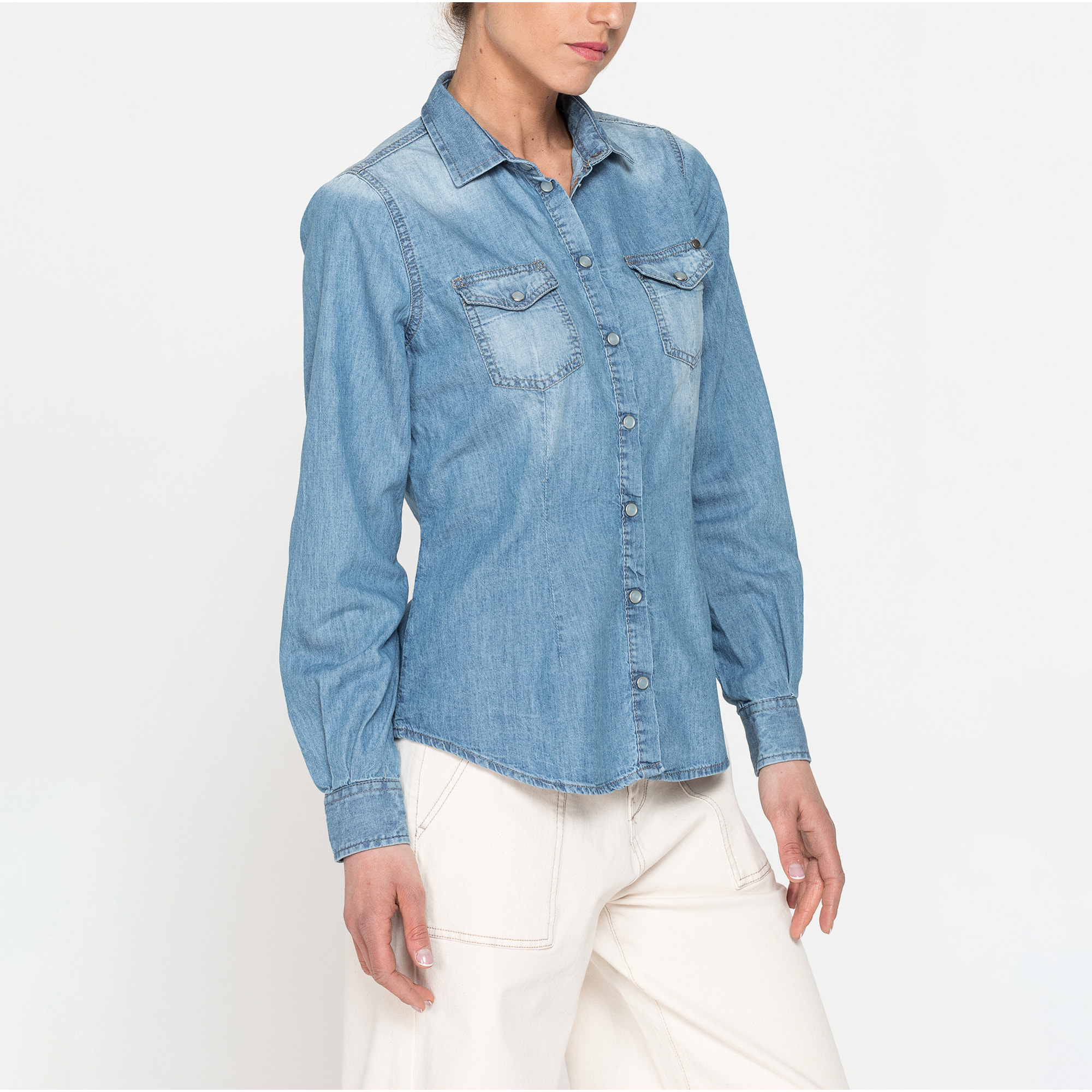 CAMICIA IN DENIM A MANICHE LUNGHE SLIM IN PURO COTONE