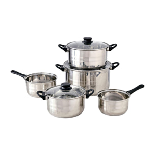 set de batería de cocina de 8pc en acero inoxidable + 3 sartenes ø16ø20ø24cm negro en aluminio prensado
