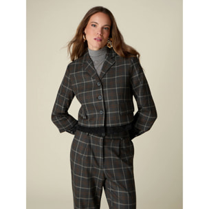 Oltre - Blazer cropped a quadri con dettagli pizzo - Grigio