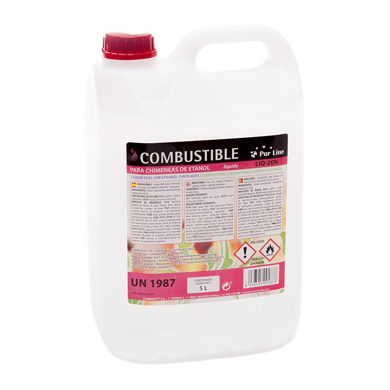 Combustible Etanol de origen natural aroma neutro  garrafa LIQ-20N 5L PURLINE  W