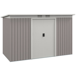 Caseta de Jardín Exterior 3,2 m² 280x130x172 cm Cobertizo de Jardín Exterior con Puerta Corredera Techo Inclinado Base Refuerzo (Suelo NO Incluido) y 2 Ventanas Gris Claro