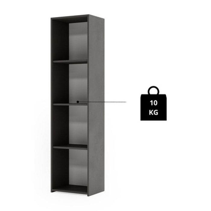 Libreria a colonna LONI 160x40 cm grigia con 4 ripiani a giorno