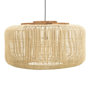 SIXTINE - Suspension 'seau' 76x76cm en rotin couleur naturelle et teck