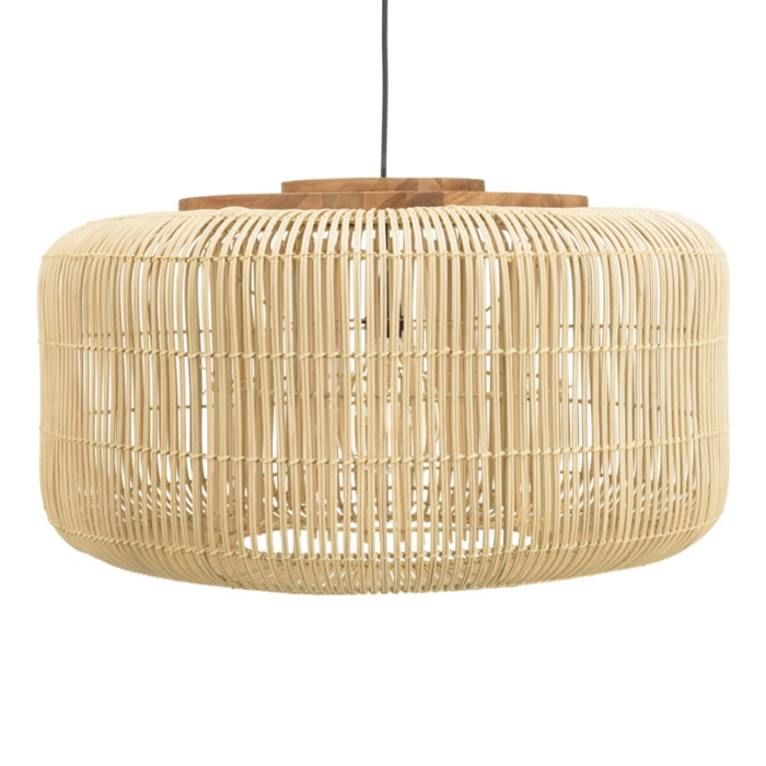 SIXTINE - Suspension 'seau' 76x76cm en rotin couleur naturelle et teck
