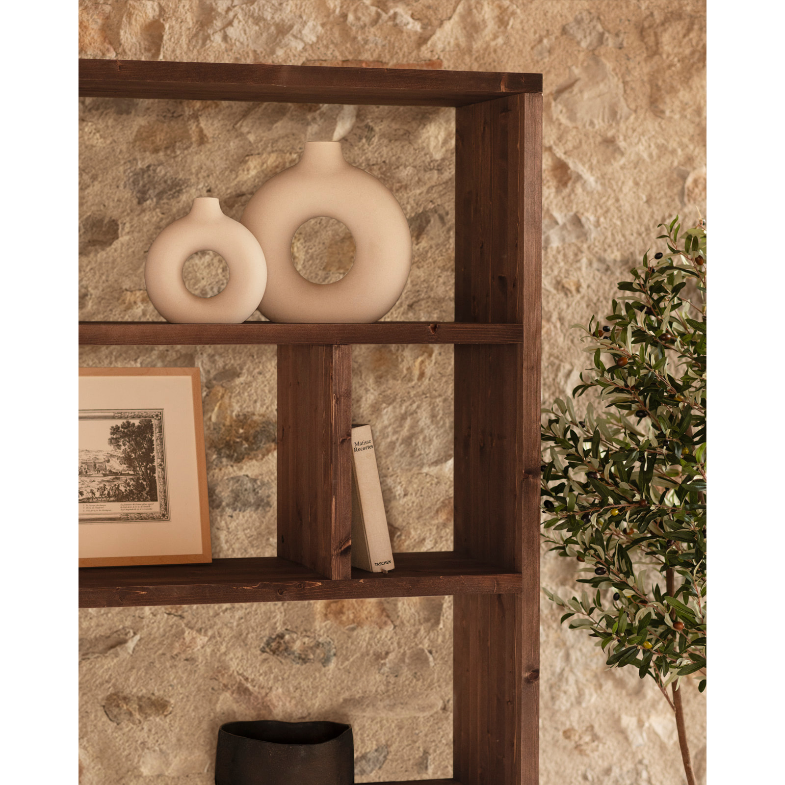 Étagère en bois massif ton noyer de 180x140cm Hauteur: 180 Longueur: 140 Largeur: 35