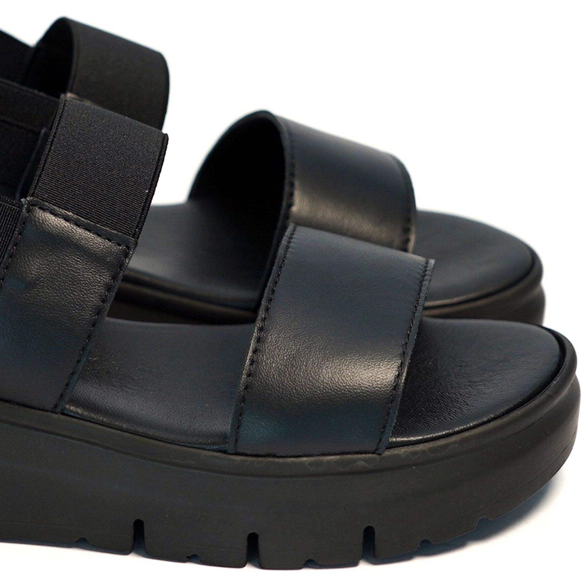 SANDALO DOPPIA FASCIA VERA PELLE NERO