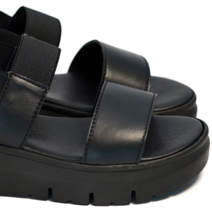 SANDALO DOPPIA FASCIA VERA PELLE NERO