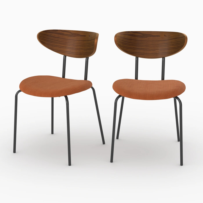 Lot de 2 chaises en velours côtelé terracotta et dossier en bois - Jade
