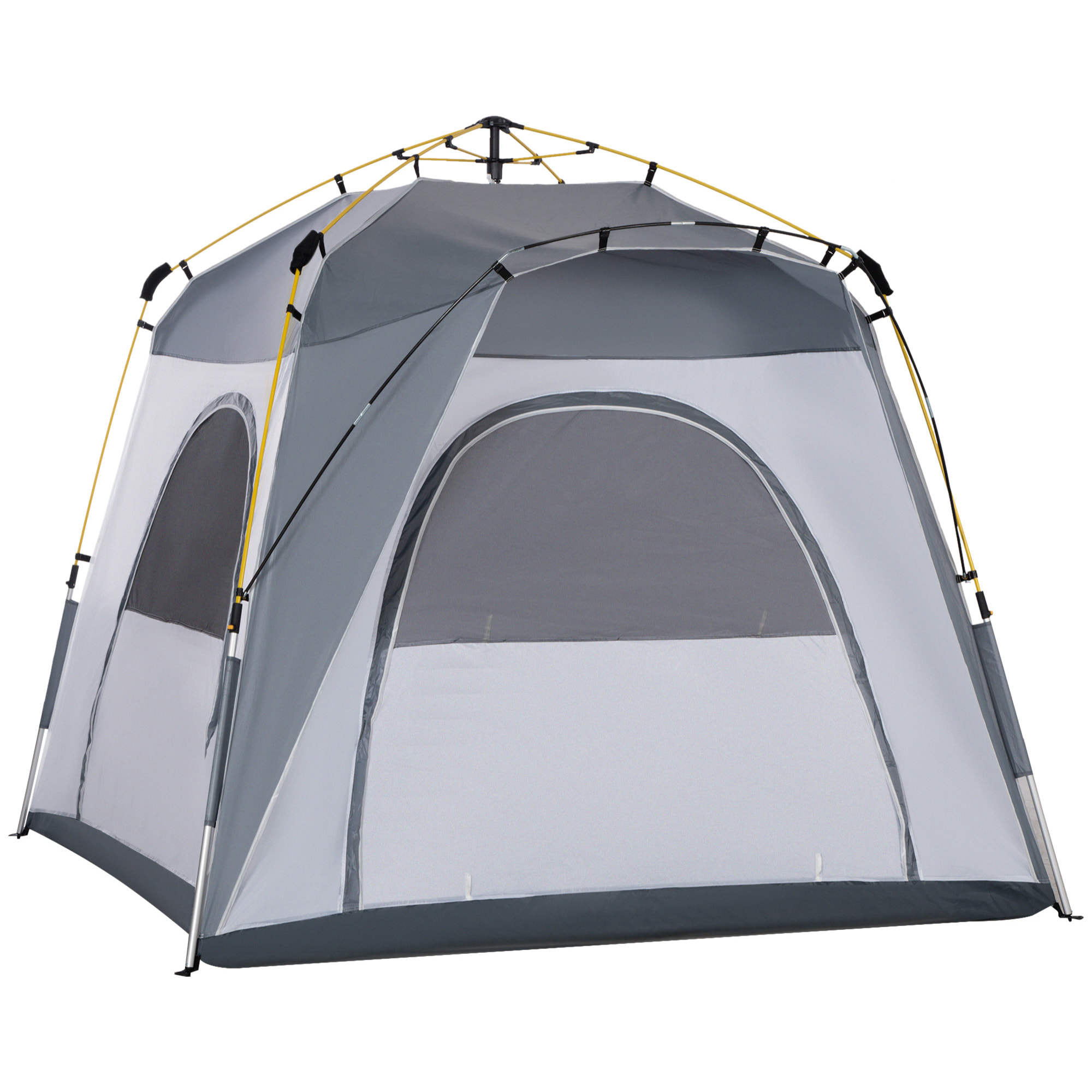 Tienda de Campaña Instantánea para 4 Personas Tienda de Camping con 4 Ventanas 2 Bolsillos y Bolsa de Transporte 240x240x199 cm Gris y Blanco