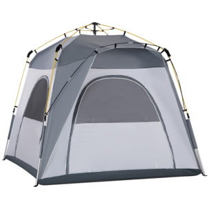 Tienda de Campaña Instantánea para 4 Personas Tienda de Camping con 4 Ventanas 2 Bolsillos y Bolsa de Transporte 240x240x199 cm Gris y Blanco