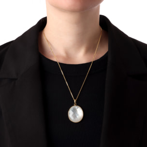 Collana Maglia Brillantina Diamantata in Argento 925 placcato Oro Giallo 18Kt con Pendente Estraibile in Madreperla