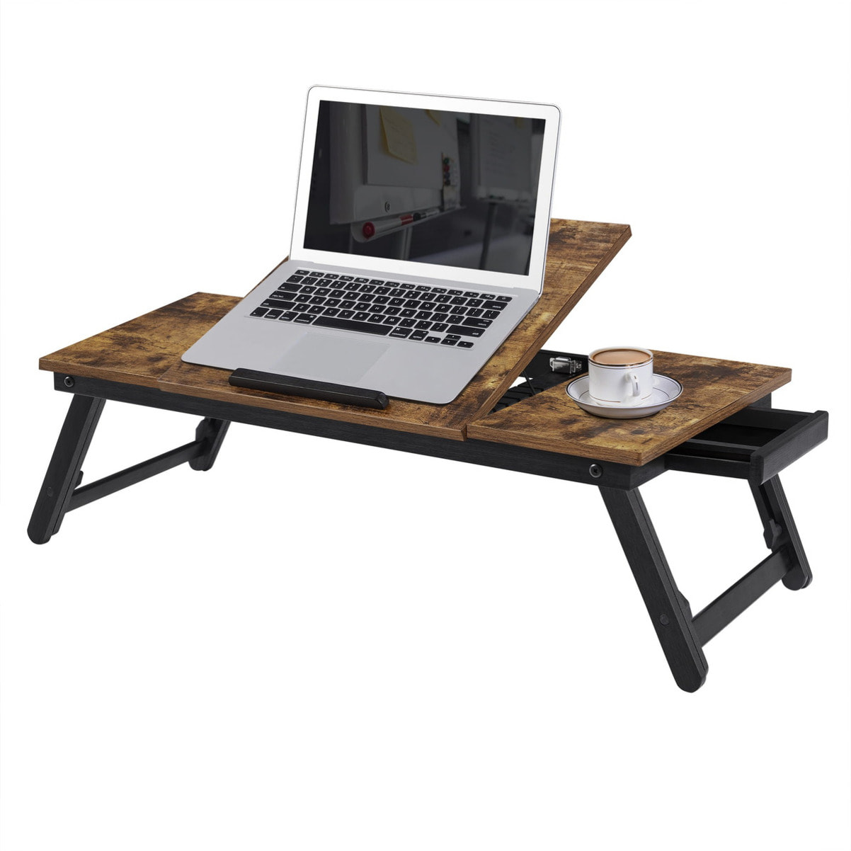 Tavolino pieghevole porta laptop in bambù stile industriale