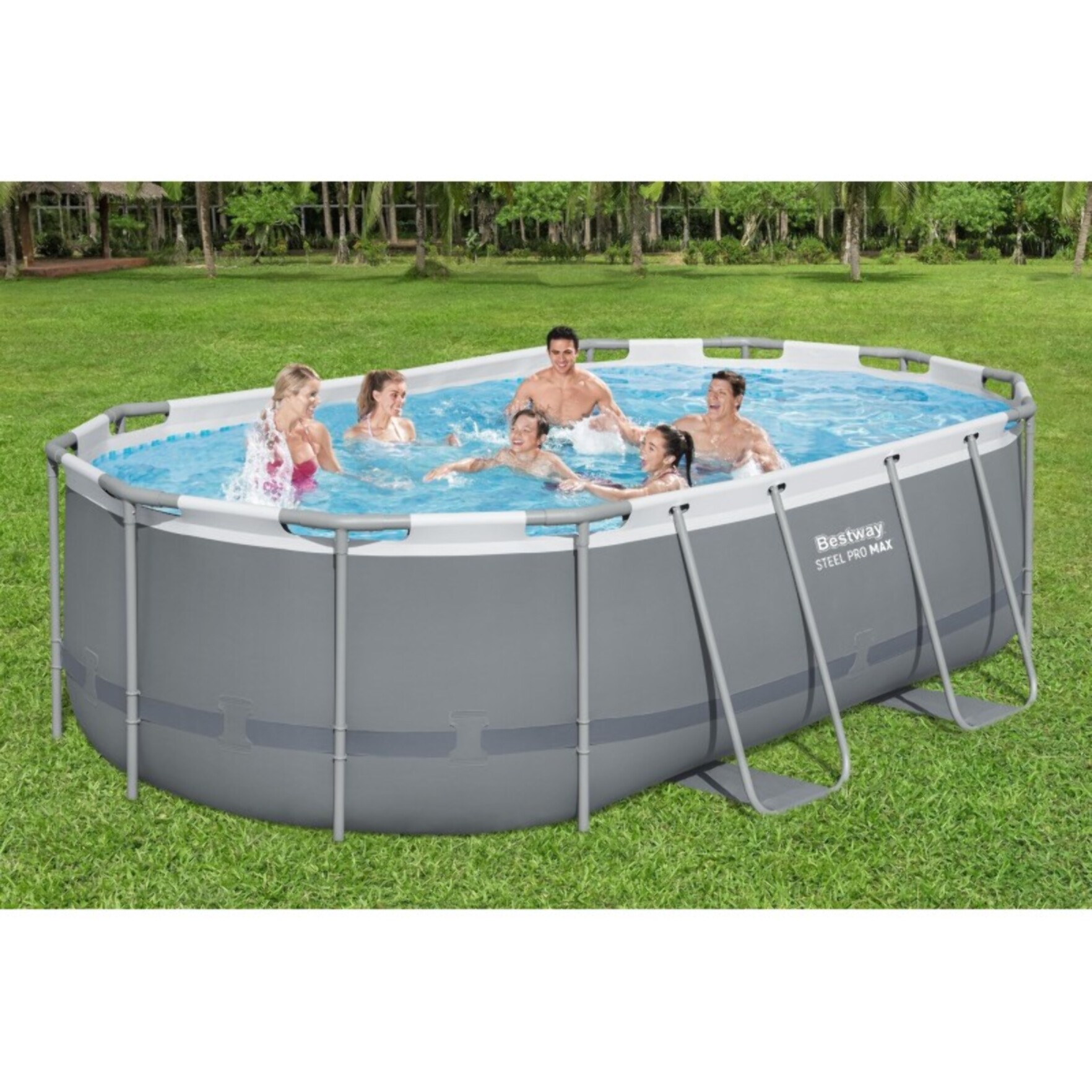 Bestway Piscine hors sol tubulaire ovale Bestway Steel Pro Max 427 x 250 x 100 cm gris clair sans accessoires