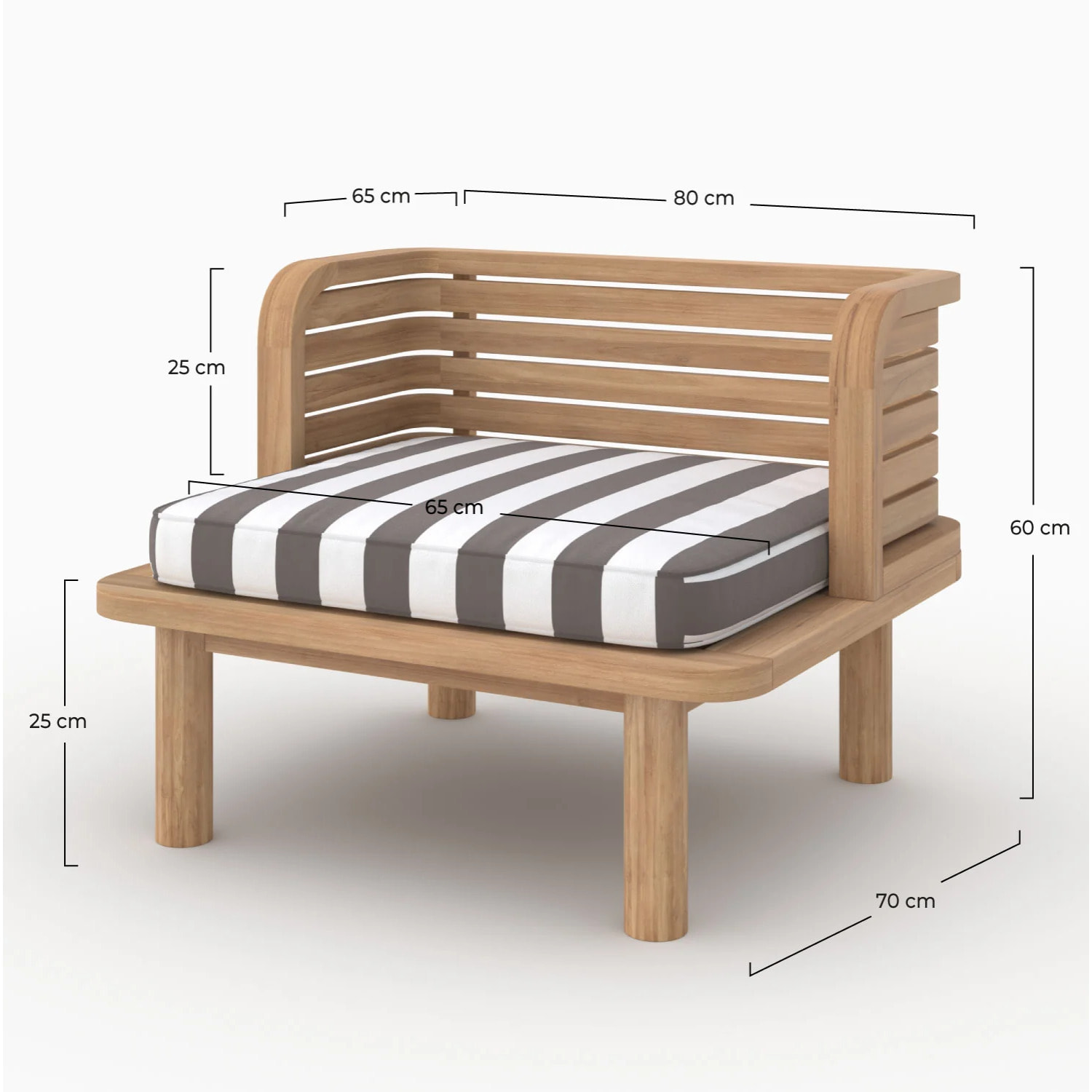 Fauteuil de jardin en teck massif et coussin rayé gris - Kilda