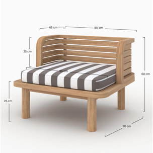 Fauteuil de jardin en teck massif et coussin rayé gris - Kilda
