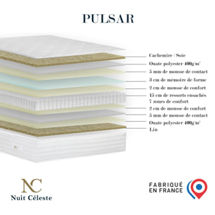 Ensemble matelas ressorts PULSAR, mémoire de forme, H27 cm, sommier gris