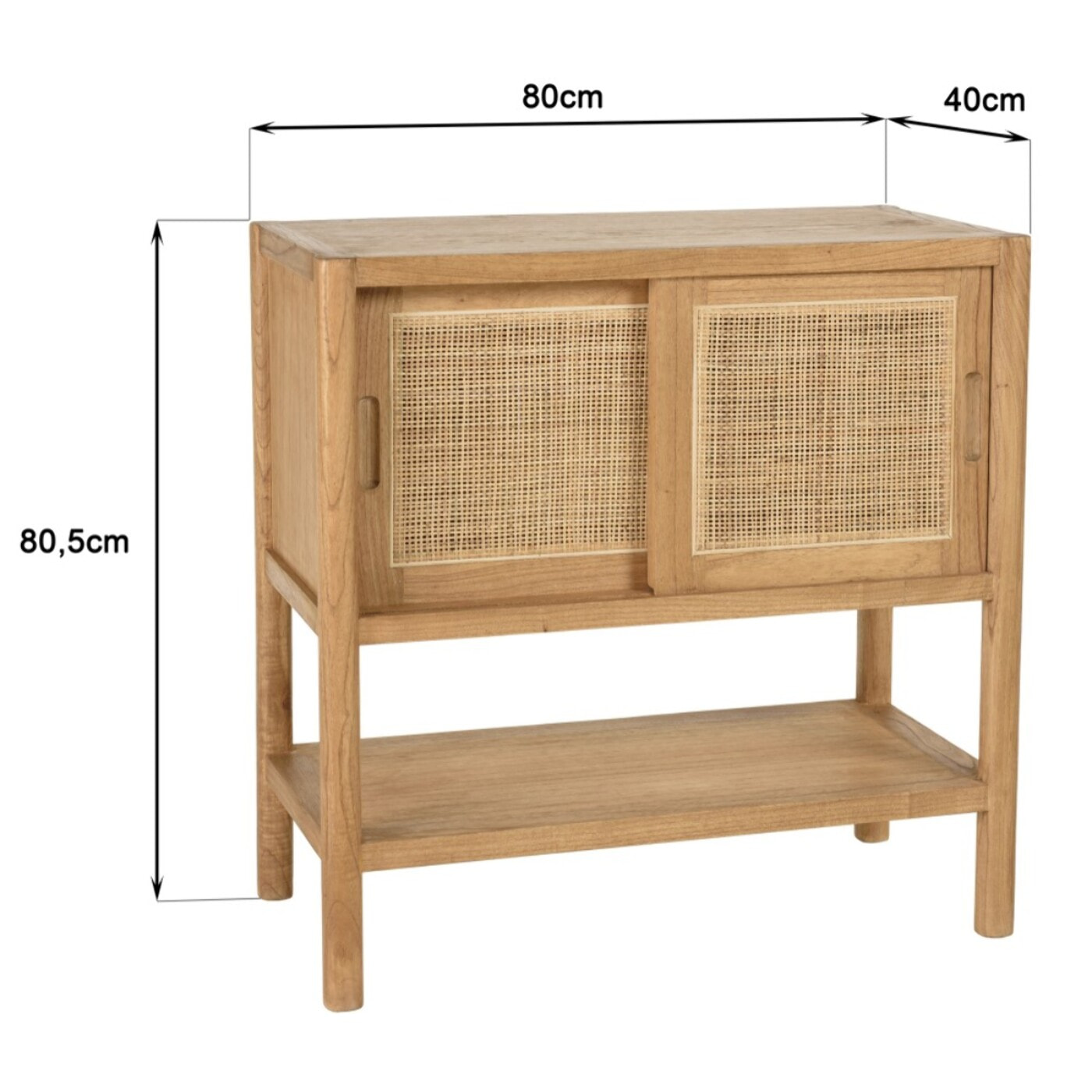 AMY - Buffet 2 étagères 2 portes coulissantes en mindi et rotin naturel AMY