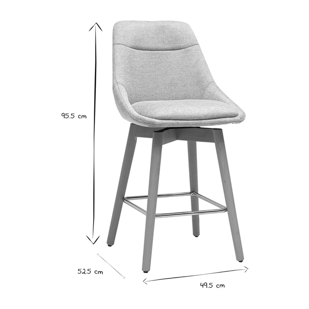 Tabourets de bar scandinaves pivotants 360° en tissu effet velours texturé gris clair et bois clair H65 cm (lot de 2) ALESS