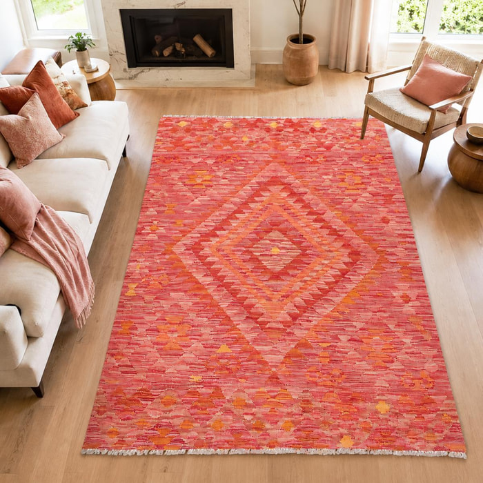 Tapis kilim géométrique, tissé plat en laine, UZIJELE