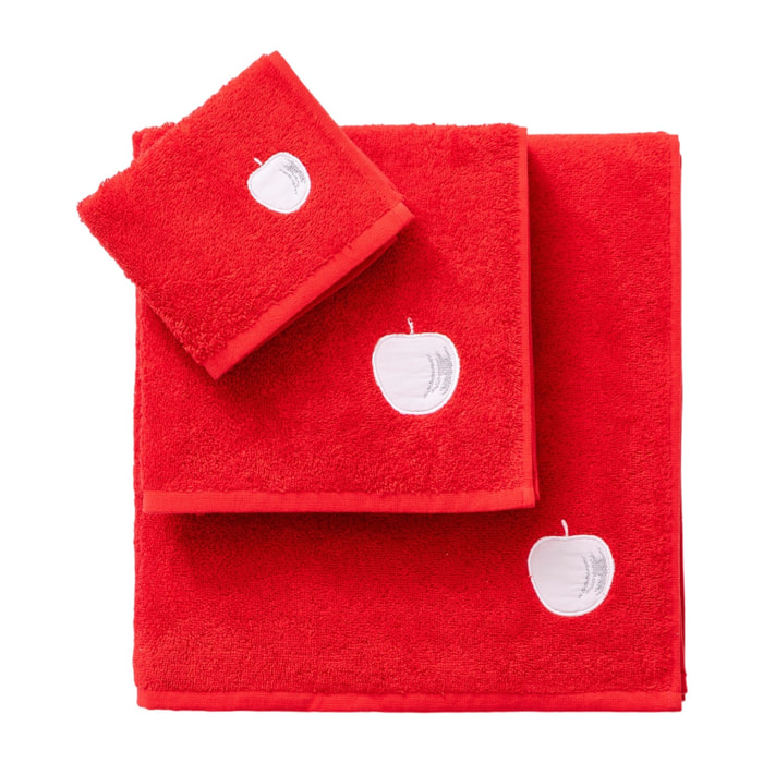 Set toallas 3pcs, 450gsm 100%algodon rojo con manzana blanca benetton