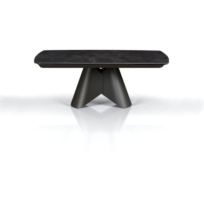 Table à manger extensible Tomasucci KAJA LARGE BLACK MARBLE - GREY, céramique effet marbre noir mat et métal gris mat, 200 à 300 cm