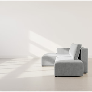 Topaze - canapé d'angle gauche 4 places convertible avec coffre en velours côtelé - Gris clair