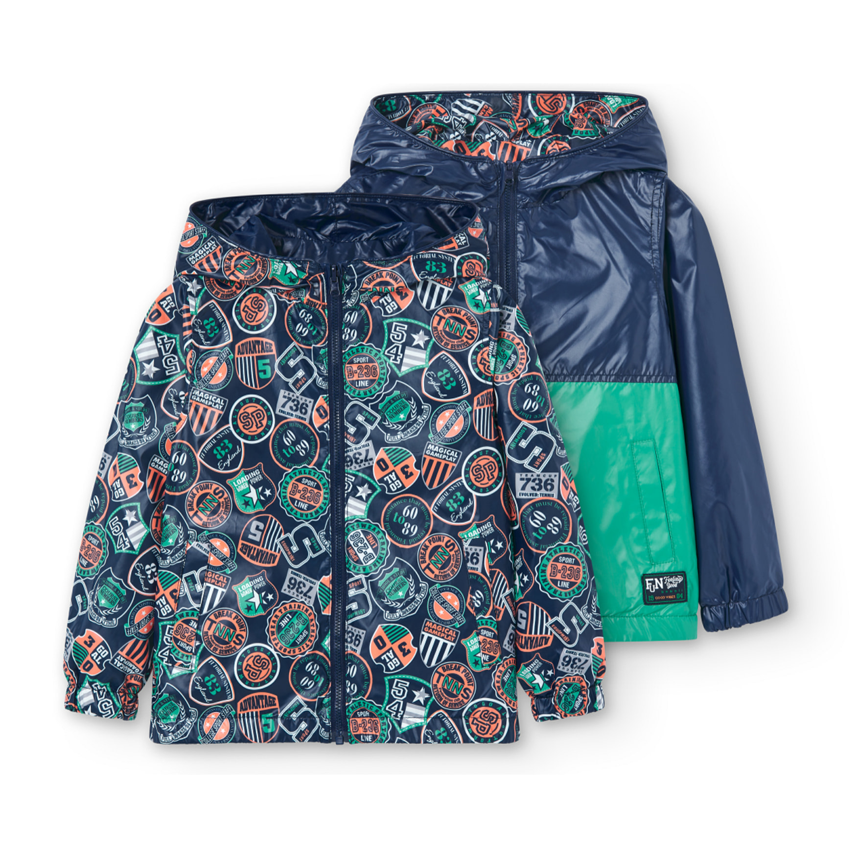 Parka reversible niÃ±o, estampado tÃ©cnico, azul marino