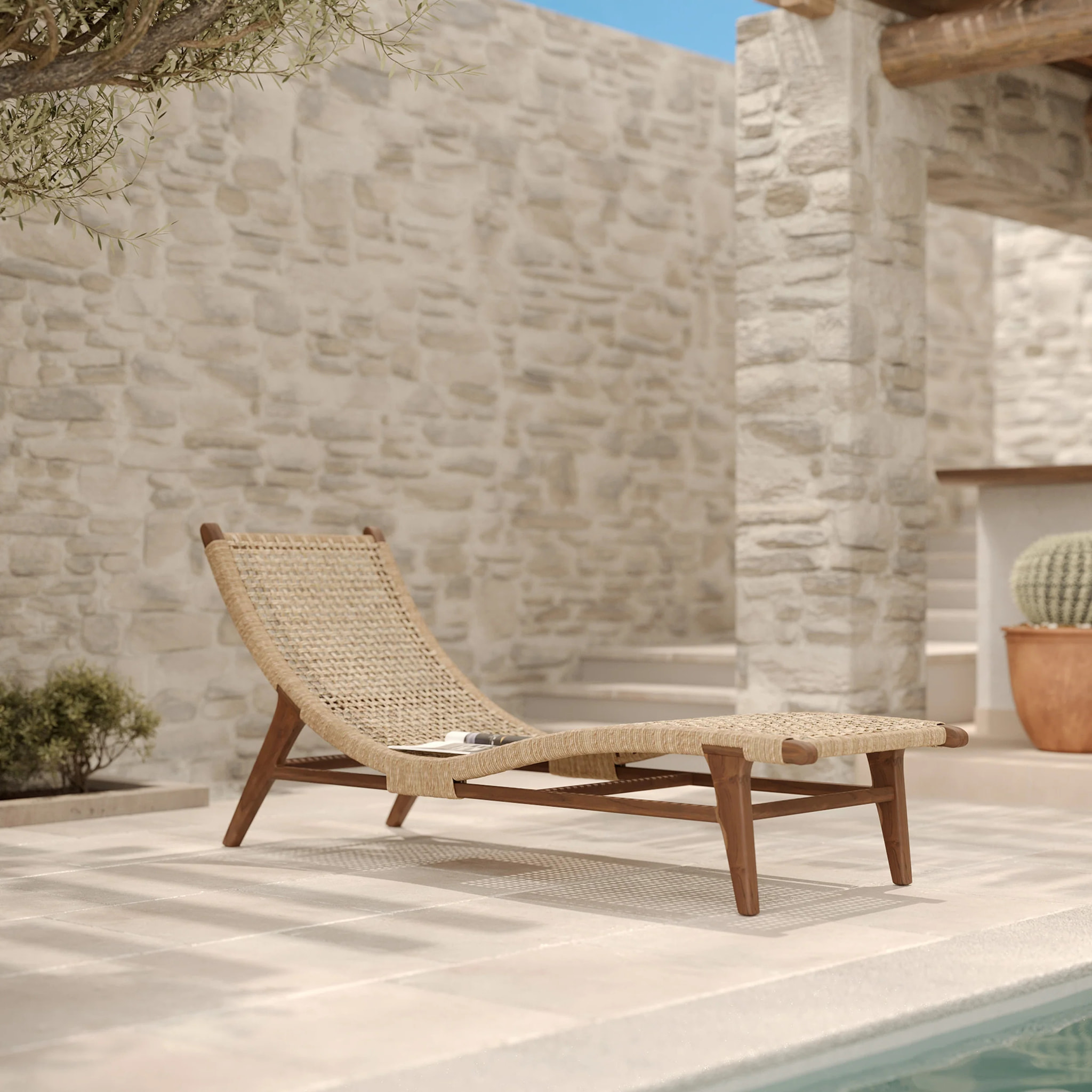 Transat en bois de teck et jacinthe d'eau synthétique - Bruna