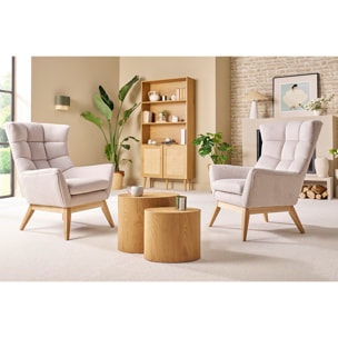 Fauteuil scandinave en tissu effet velours texturé naturel et bois clair BRODY