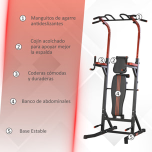 Estación de Musculación Torre de Entrenamiento con Altura Ajustable y Respaldo Regulable en 5 Posiciones Barra de Dominadas Fitness Flexiones Acero 108x178x202-238 cm Negro