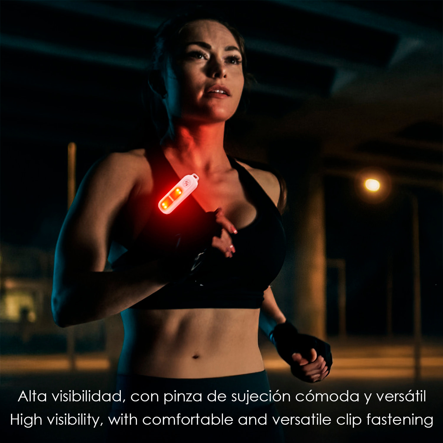 Allerta SOS personale con luce LED brillante bianca, rossa e blu, suono di 130dB. Batteria ricaricabile e attivazione rapida per pressione.