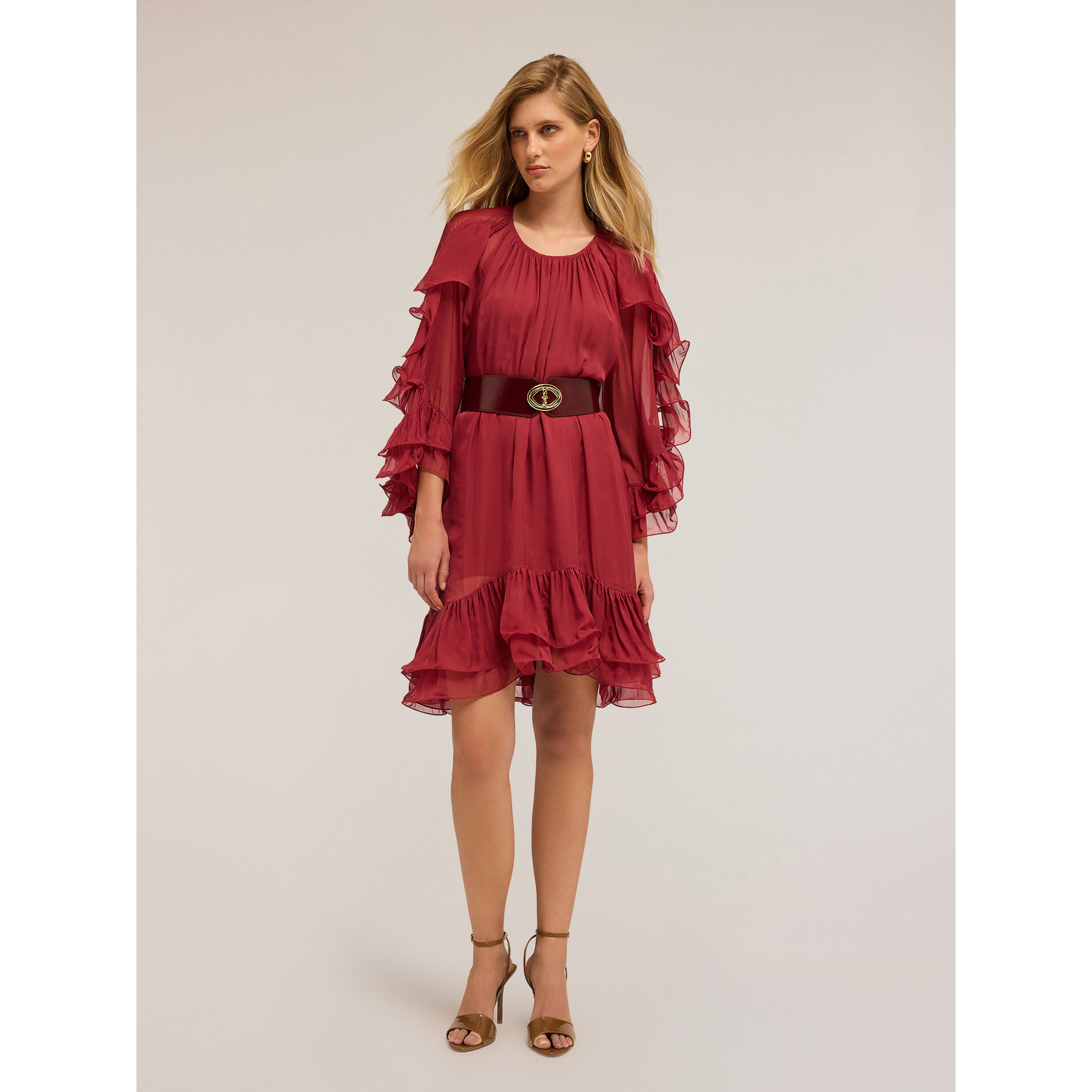 Motivi - Vestito corto con rouches - Bordeaux